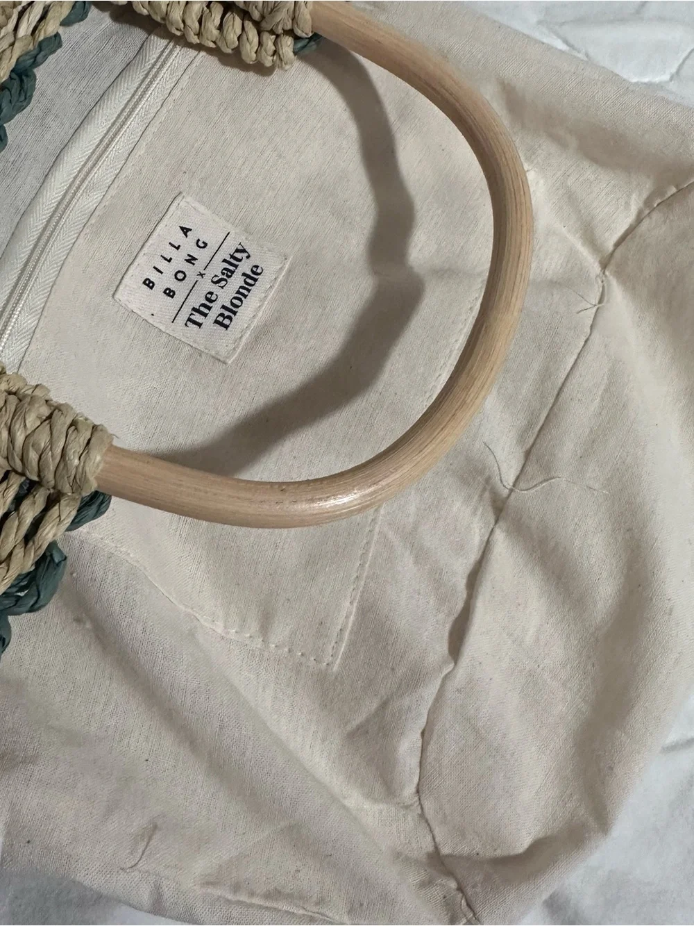 Billabong Green Ombre Woven Straw Tote with Wooden Handles